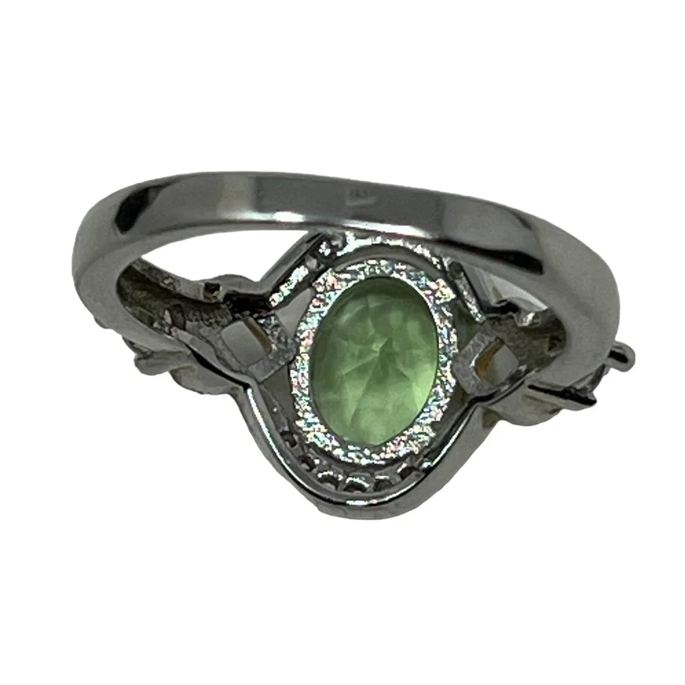 JEWLR Womens Ring 925 Sterling Silver and Gold Tone Light Green and Clear Stones